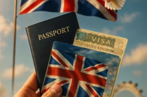 A professional visual designed for UK visa services, evoking trust, freedom, and the start of a dream journey through iconic British elements